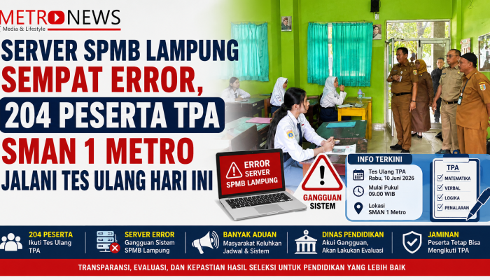 Server SPMB Lampung Sempat Error, 204 Peserta TPA SMAN 1 Metro Jalani Tes Ulang Hari Ini