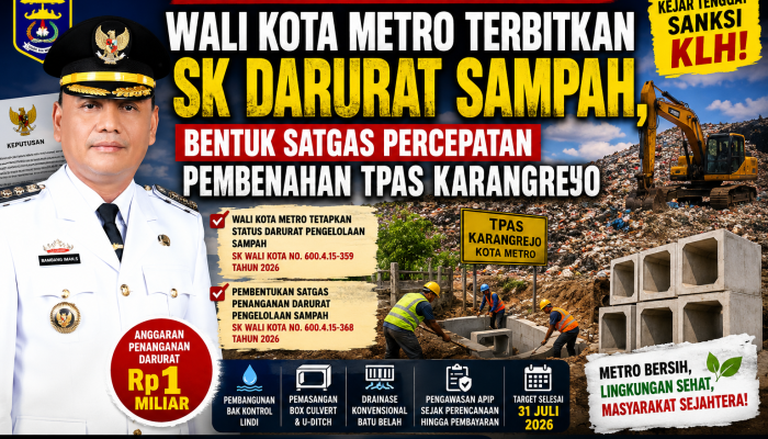 Wali Kota Metro Terbitkan SK Darurat Sampah, Bentuk Satgas Kebut Pembenahan TPAS Karangrejo